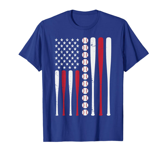 Retro Baseball 4th of July Patriotic Men USA American Flag T-Shirt