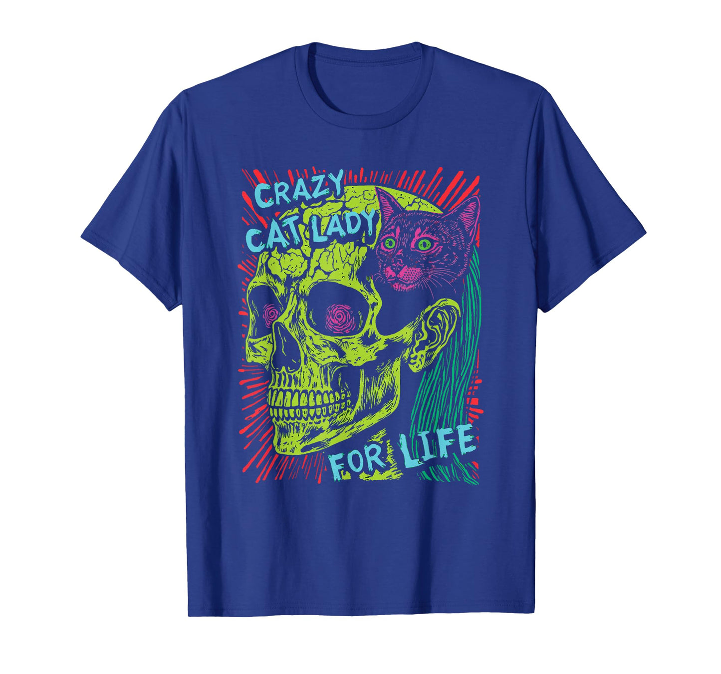 Crazy Cat Lady For Life Goth Punk Grunge Cat With Skull T-Shirt