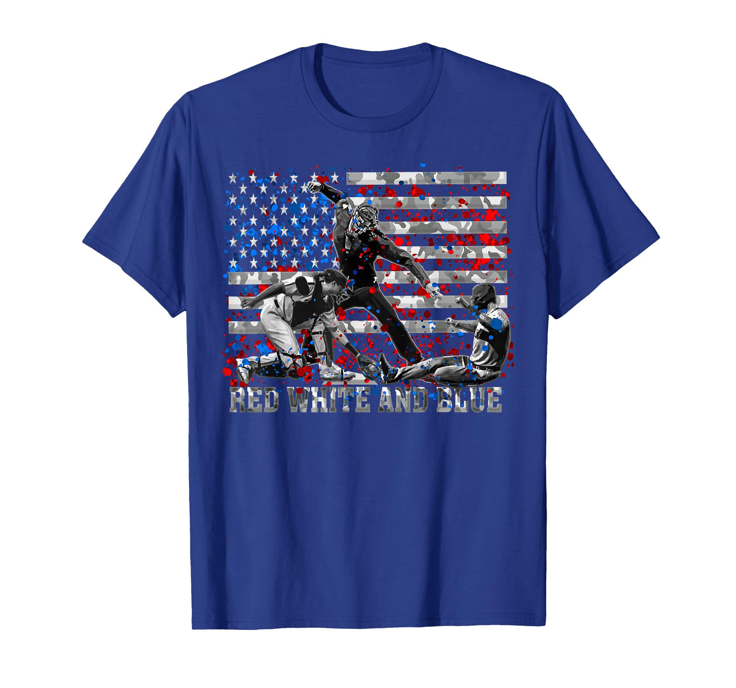 Mens American Flag Patriotic Funny Baseball Umpire Blue Gift T-Shirt