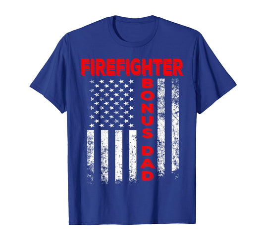 Firefighter Bonus Dad America Flag Father’s Day Vintage Xmas T-Shirt