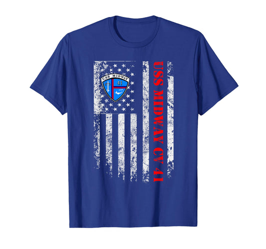 USS Midway CV 41 Aircraft Carrier Veteran USA Flag Vintage T-Shirt