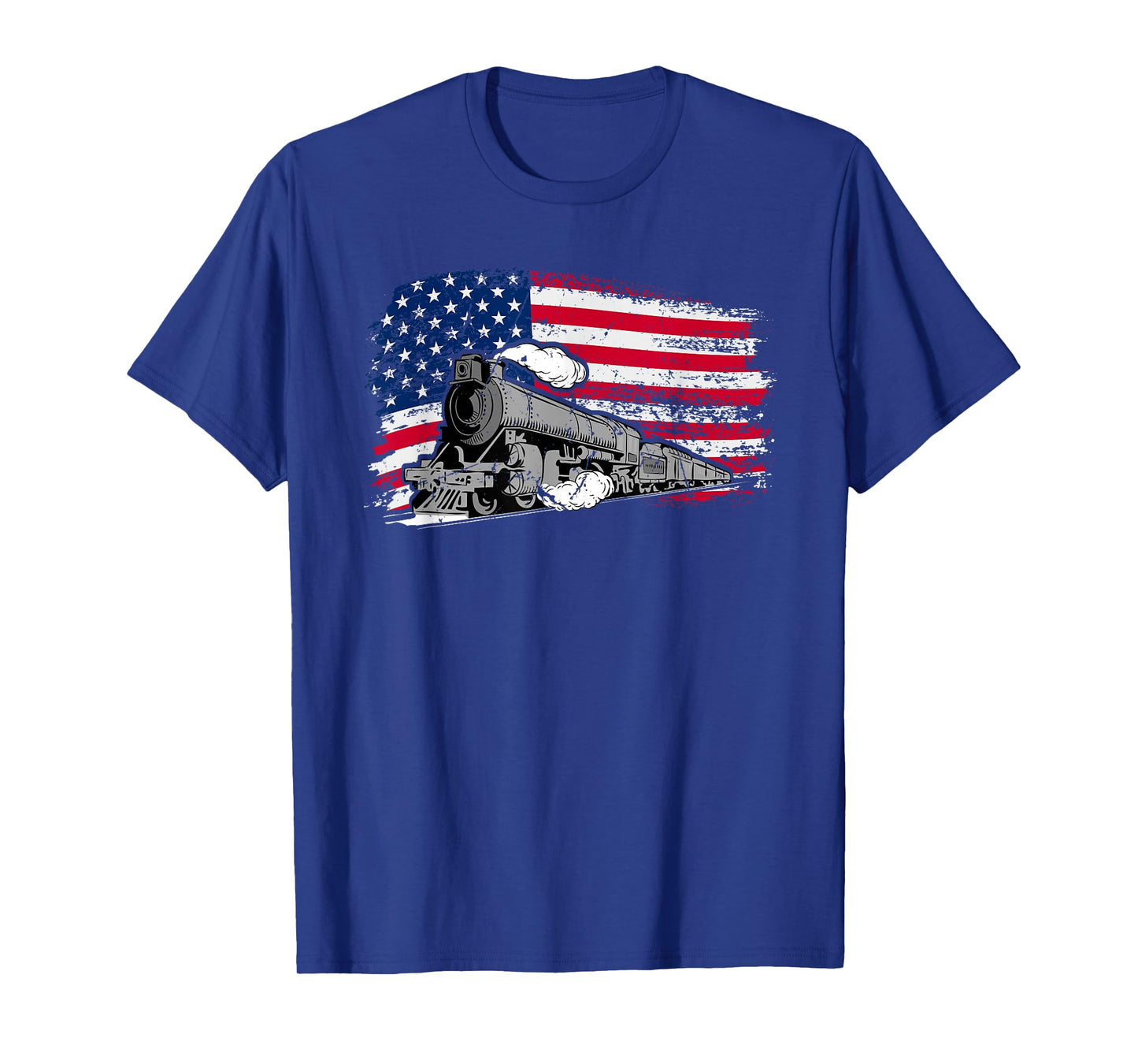 Patriotic Railway American Flag Locomotive Steam Train T-Shirt