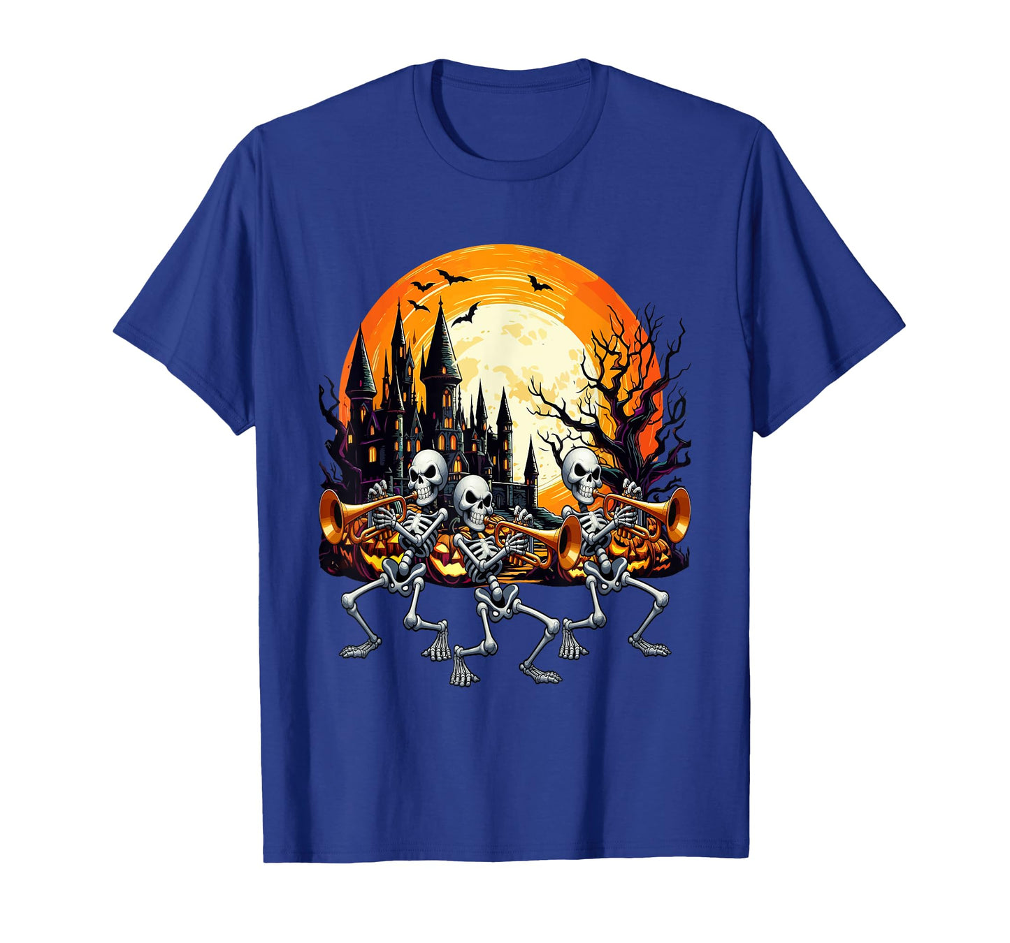 Three Funny Skeletons Playing Trumpet Halloween Instrument T-Shirt