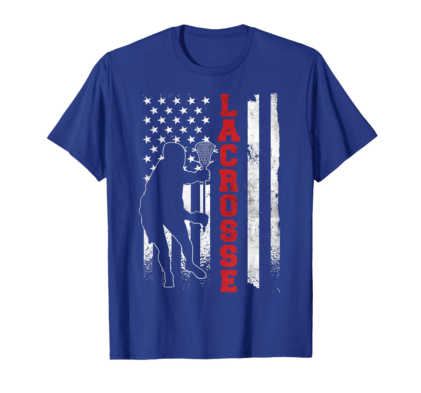 Vintage Gift Lacrosse American Flag LAX T-Shirt - Unisex-Adults, Kids - Black - Small - Short Sleeve - Cotton, Polyester