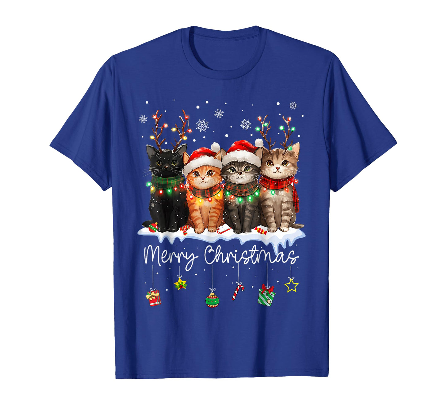 Cat Merry Christmas Light Reindeer Santa Christmas Cat Lover T-Shirt