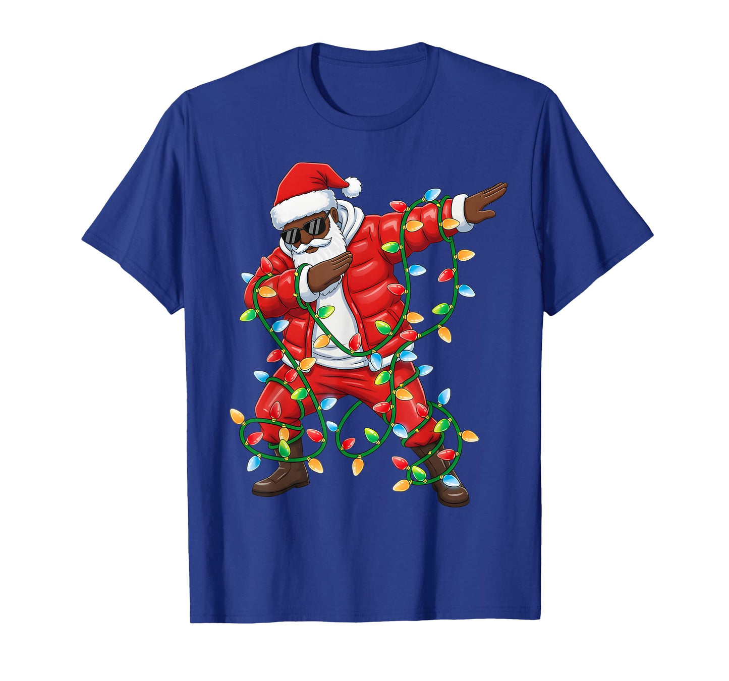 Dabbing African American Santa Xmas Lights Boys Christmas T-Shirt