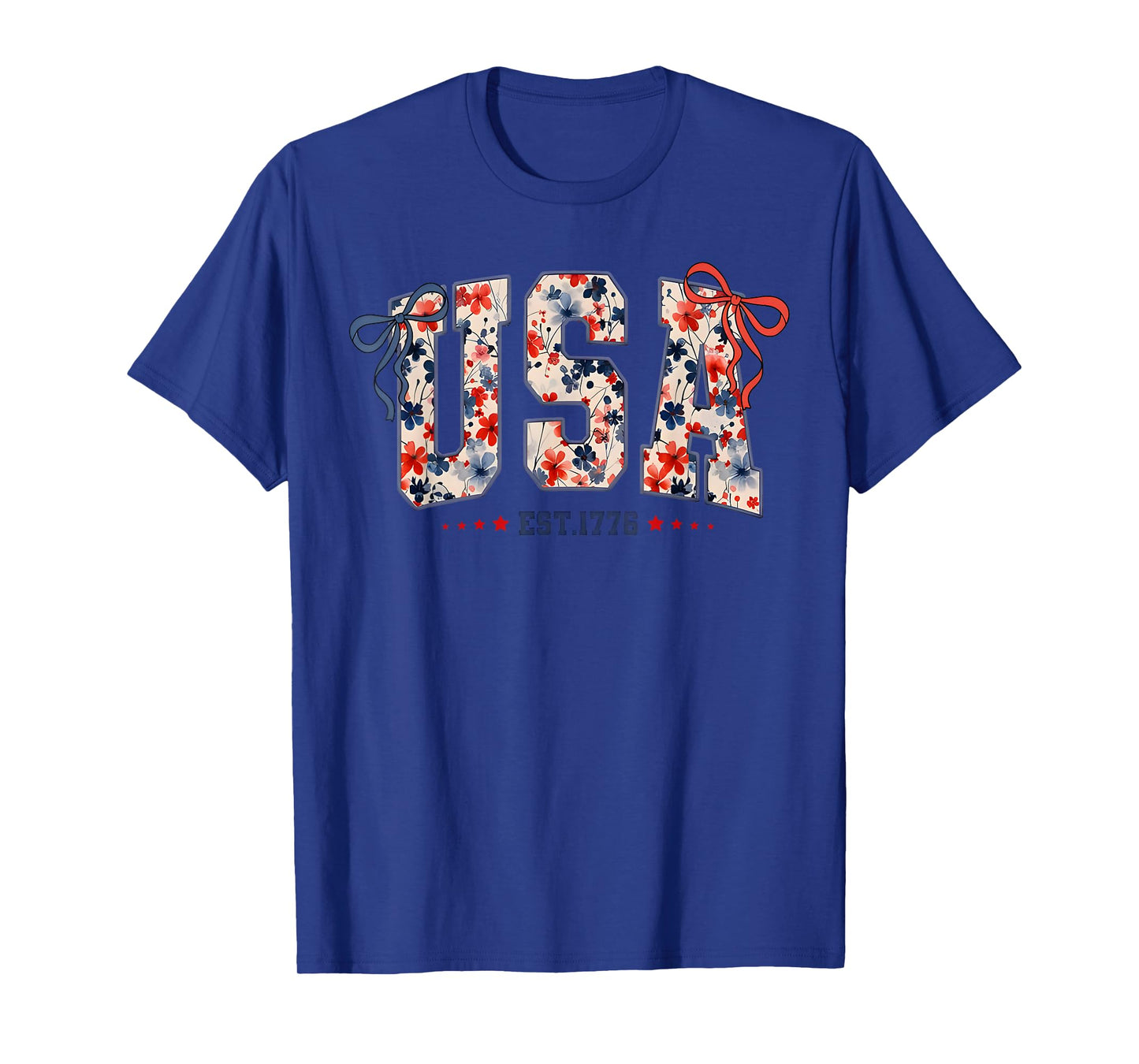 Floral USA Coquette Bow Patriotic 4th of July American Flag T-Shirt
