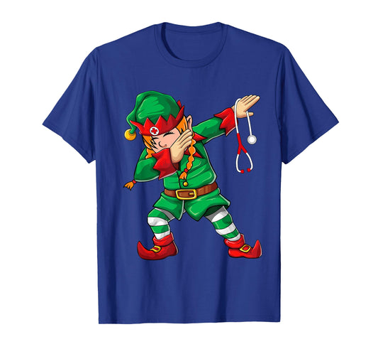 Dabbing Elf Girl Shirt Christmas Scrub Tops Women Cute Nurse T-Shirt