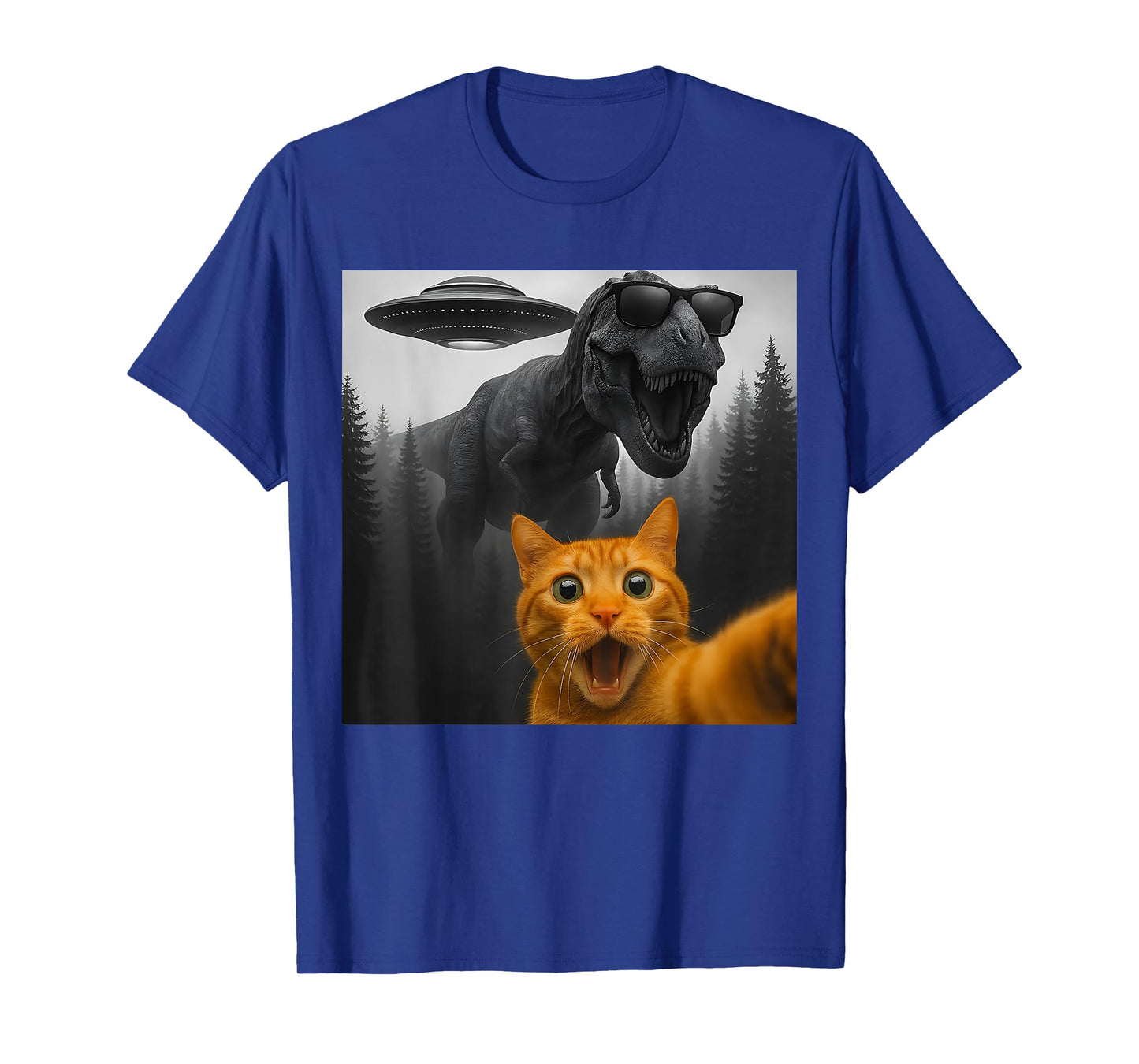 Cat Selfie with T-rex Dinosaur UFFunny Graphic T-Shirt