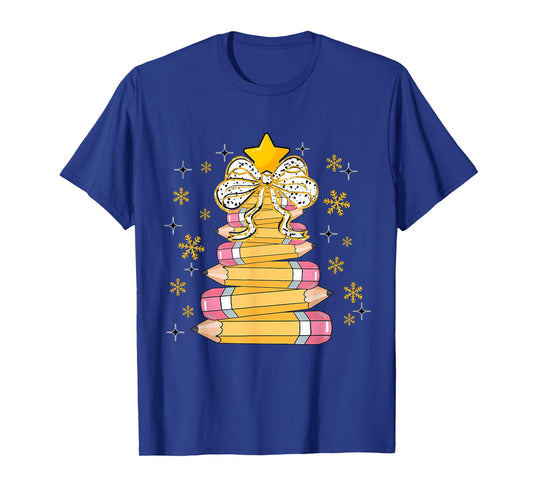Christmas Pencil Tree Teacher Crayon Tree Light Students T-Shirt