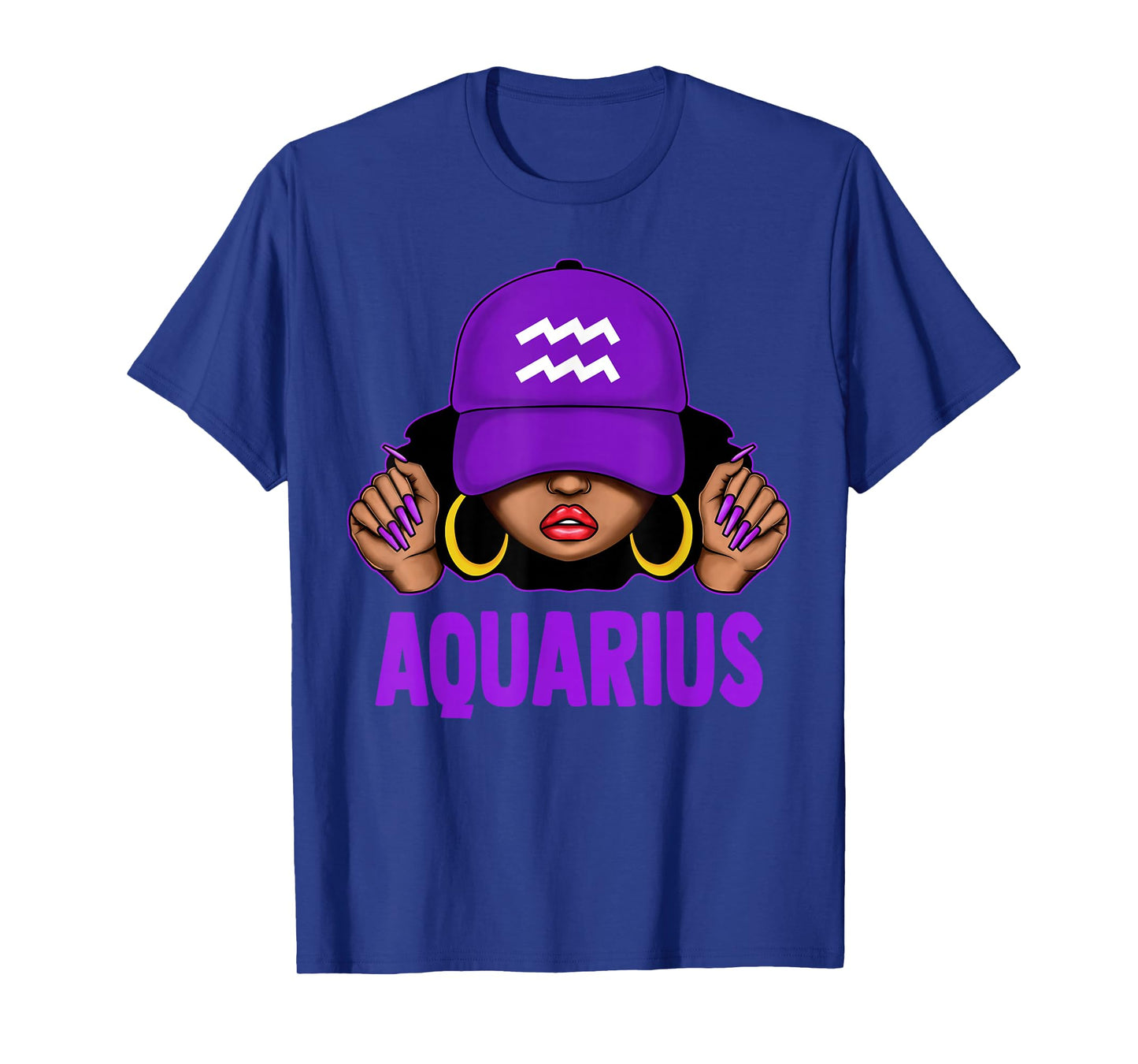 Aquarius Queen Black Woman Purple Cap It's My Birthday T-Shirt