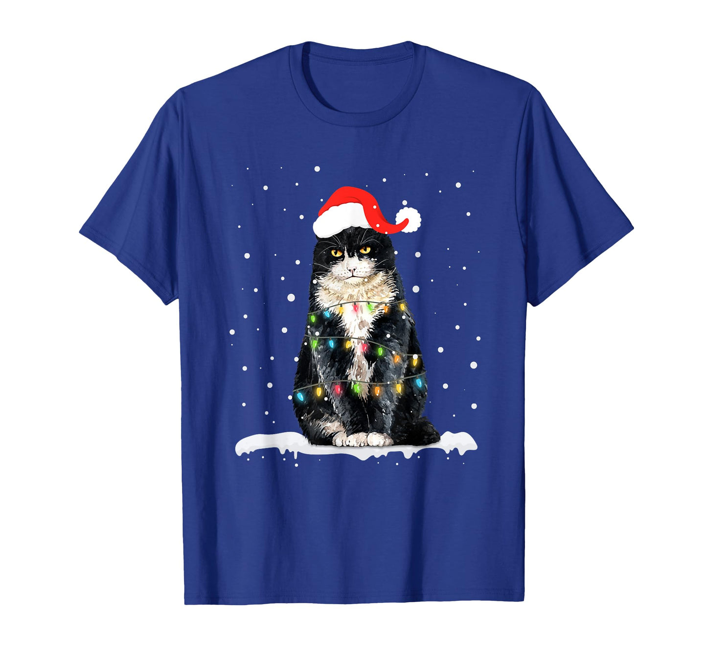 Funny Santa Cat Christmas Lights Holiday Gift Men Women Kids T-Shirt