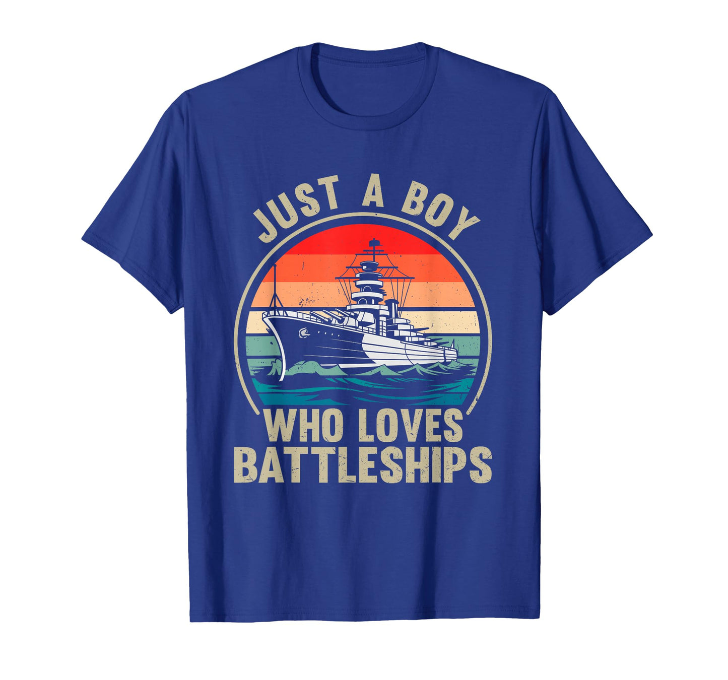 Just A Boy Who Loves Battleships Vintage Patriotic Military T-Shirt