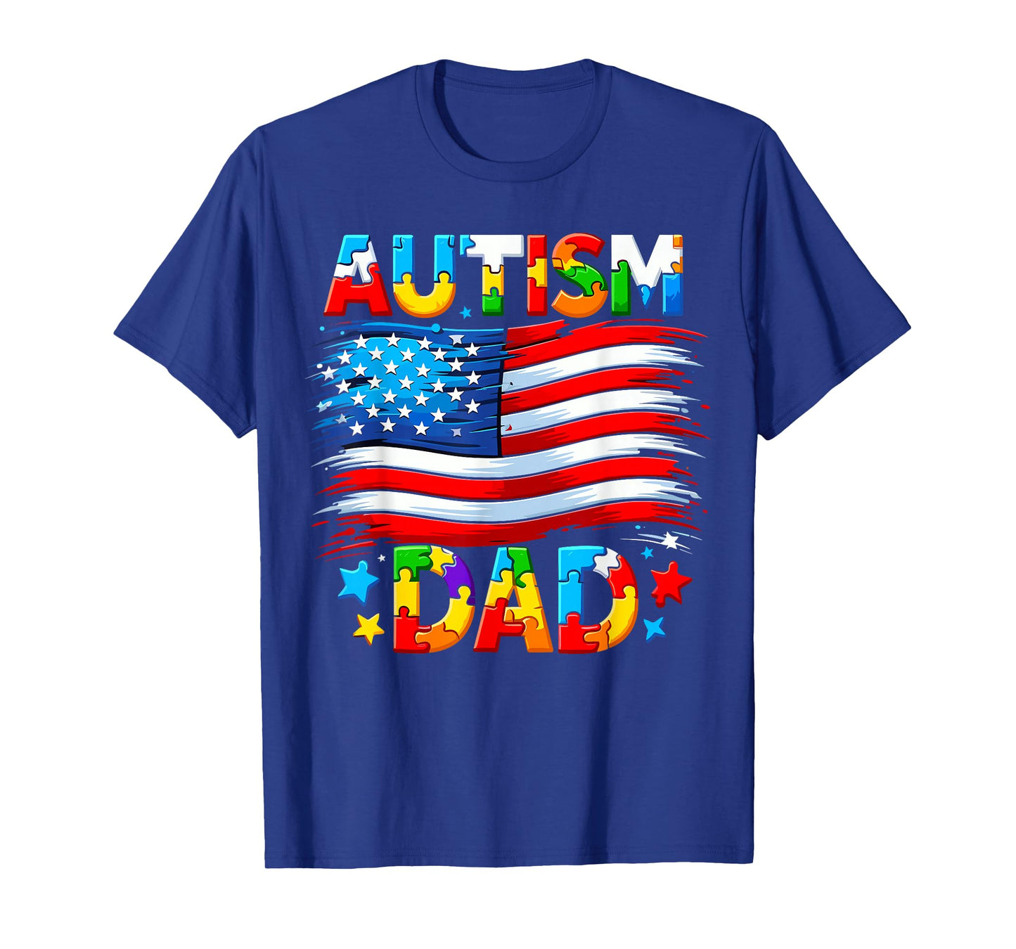 Autism Dad Awareness USA American Flag T-Shirt