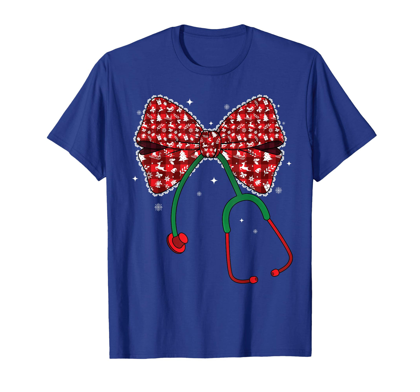 Christmas Nurse Plaid Coquette Bow Nursing Stethoscope Xmas T-Shirt