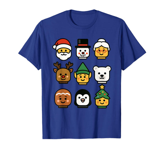 Christmas Building Brick Head Santa Elf Xmas Boys Kids Youth T-Shirt