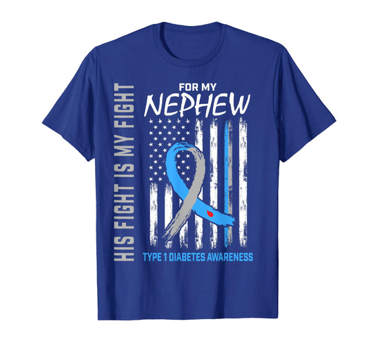 Type One Diabetes Awareness Shirt Nephew American Flag T1D T-Shirt for Women Kids Men