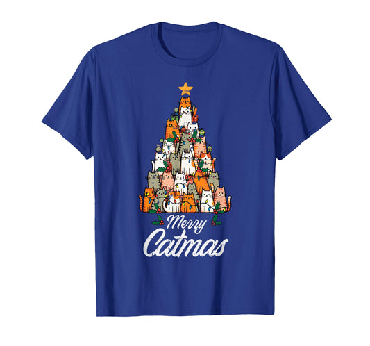 Christmas Tree Cat Merry Catmas Kawaii Xmas Women Girls Kids T-Shirt