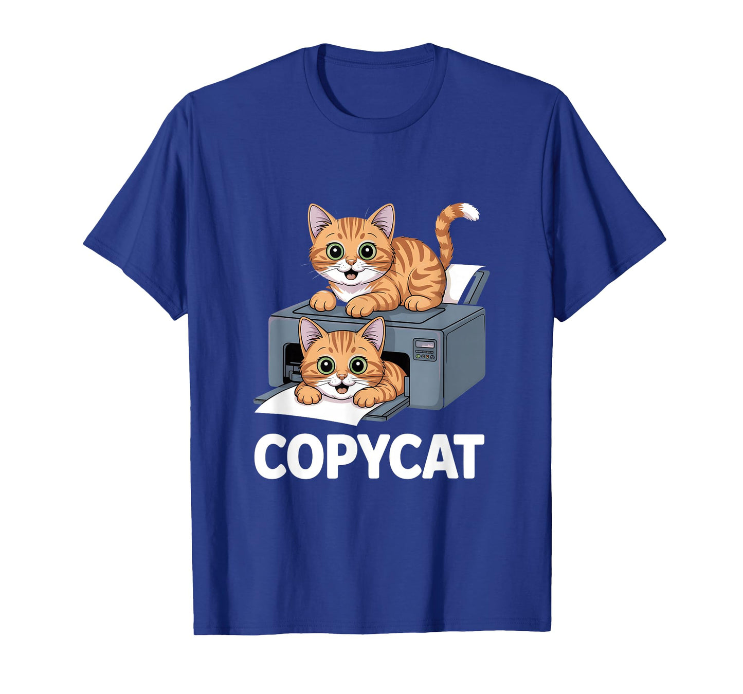 Funny Copycat Printer Cat Cartoon Graphic T-Shirt