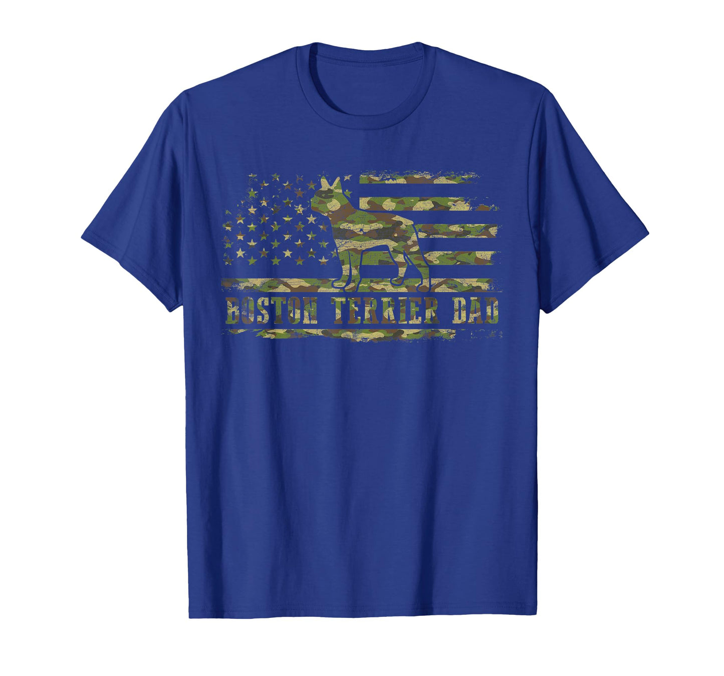 Boston Terrier Dad Camouflage American Flag Patriotic Dog Men T-Shirt