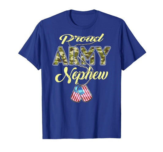 Proud Army Nephew US Flag Dog Tags Pride Military Family T-Shirt