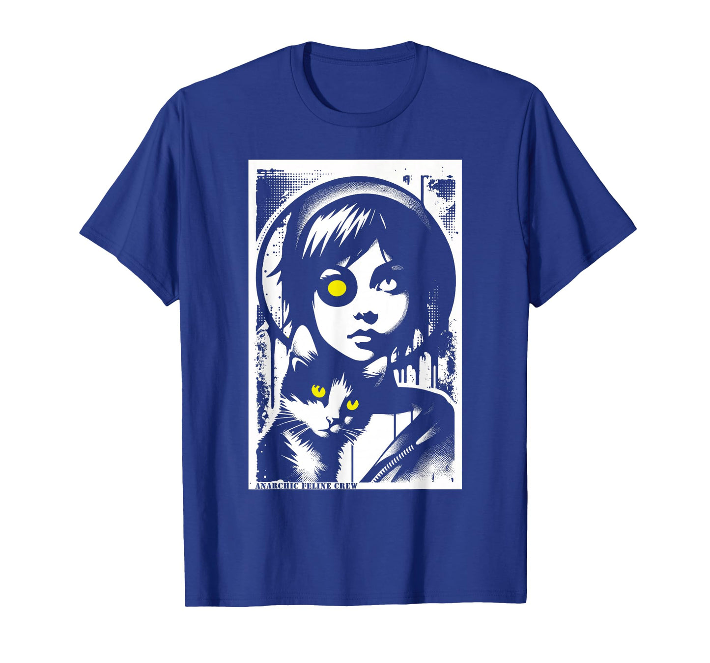 Punk Girl and Cat Graffiti Grunge 90s Distressed Vintage T-Shirt