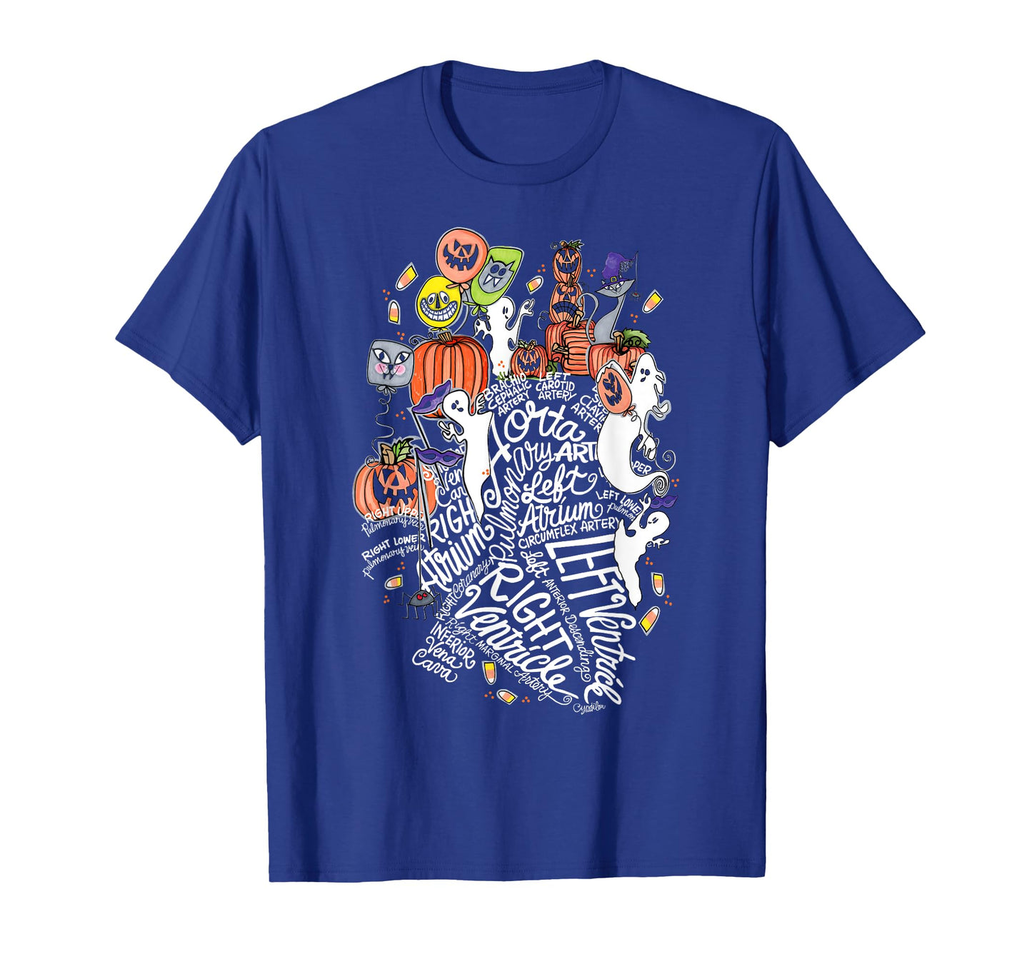 Anatomical Heart Halloween Medical White Word Cloud Line Art T-Shirt