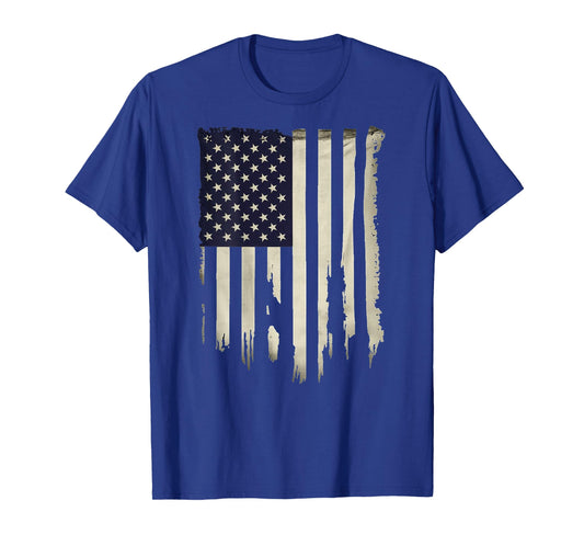 Distressed USA Flag Printed on Back T-Shirt