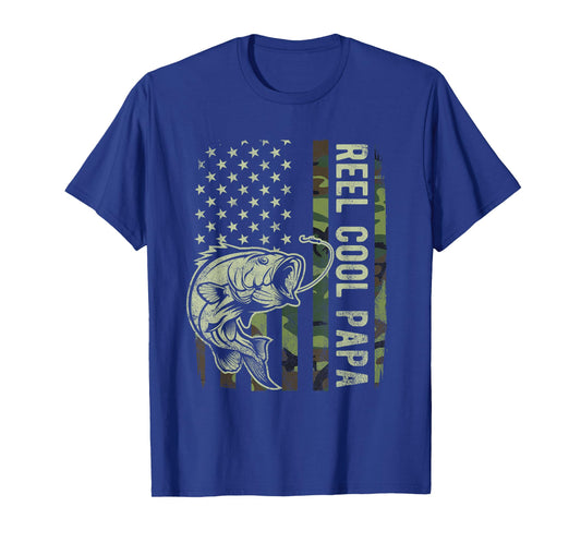 Reel Cool Papa Camouflage American Flag Fathers Day T-Shirt for Women Men