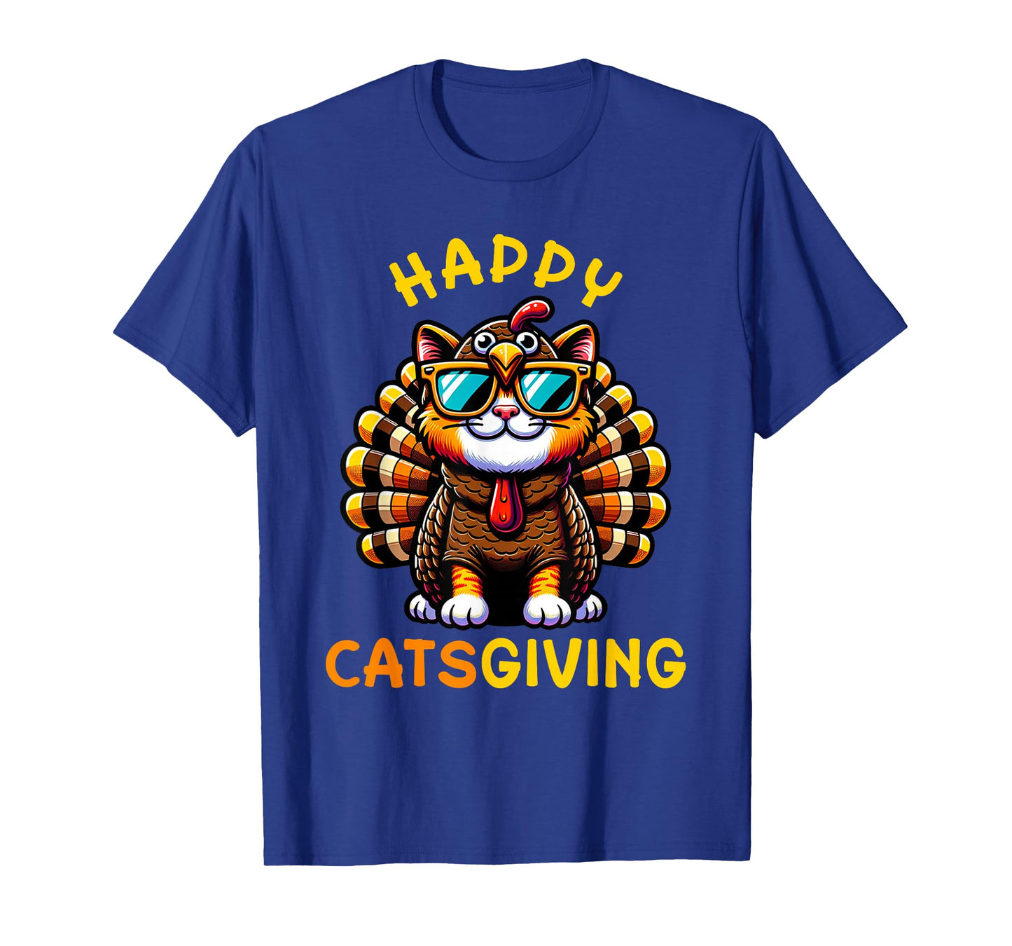 Happy Catsgiving Thanksgiving Funny Turkey Cat Men Women Girls Kids T-Shirt