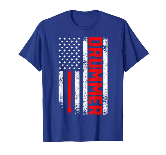 Drummer 4th of July Vintage American Flag Drumming Gift T-Shirt