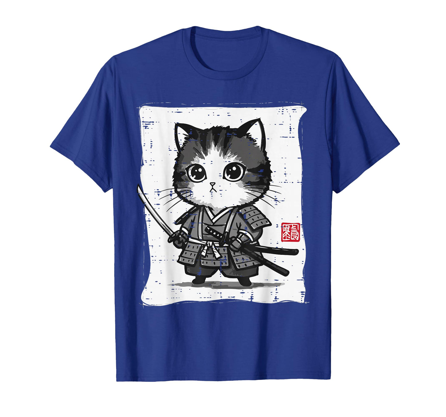 Japanese Cat Kitten Samurai Kawaii Art Women Girls Kids Men T-Shirt