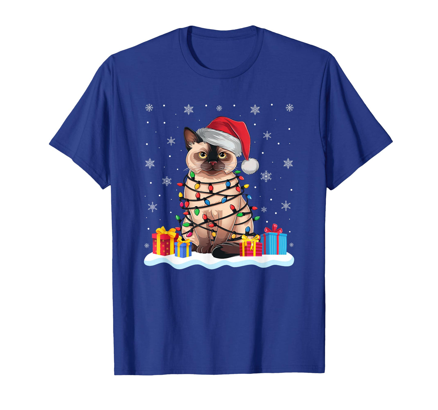 Siamese Cat Santa Hat Christmas Tree Light Xmas Pajama T-Shirt
