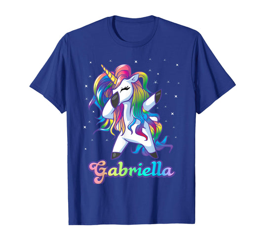 GABRIELLA Name Personalized Custom Rainbow Unicorn Dabbing T-Shirt