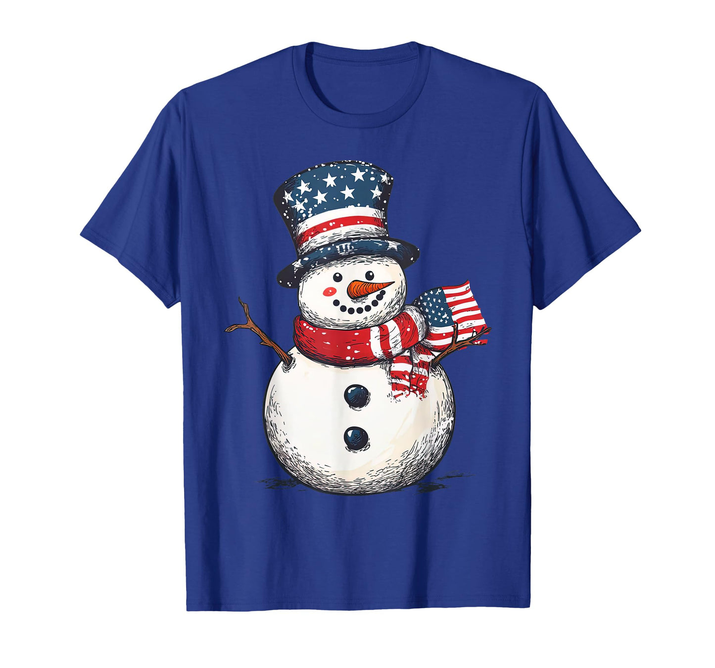 Patriotic Snowman Christmas Holding USA Flag Men Women T-Shirt