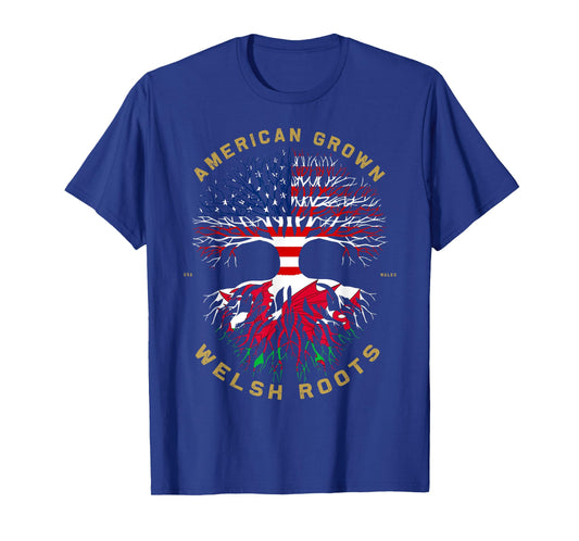 American Grown With Welsh Roots Tree USA Flag Unique Gifts T-Shirt