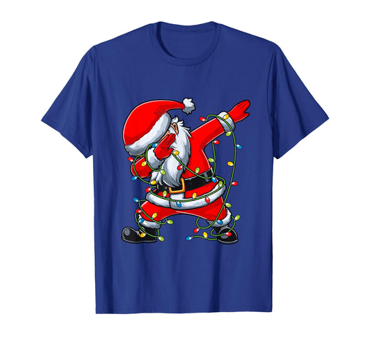 Santa Christmas Tree Lights Boys Girls Kids Dab Xmas T-Shirt
