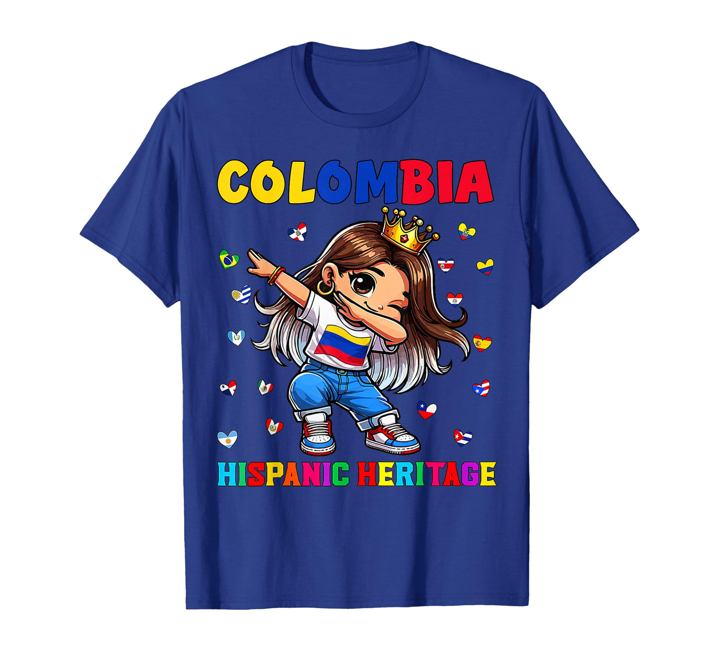 Hispanic Heritage Month Colombia Flag Colombian Girl Kids T-Shirt
