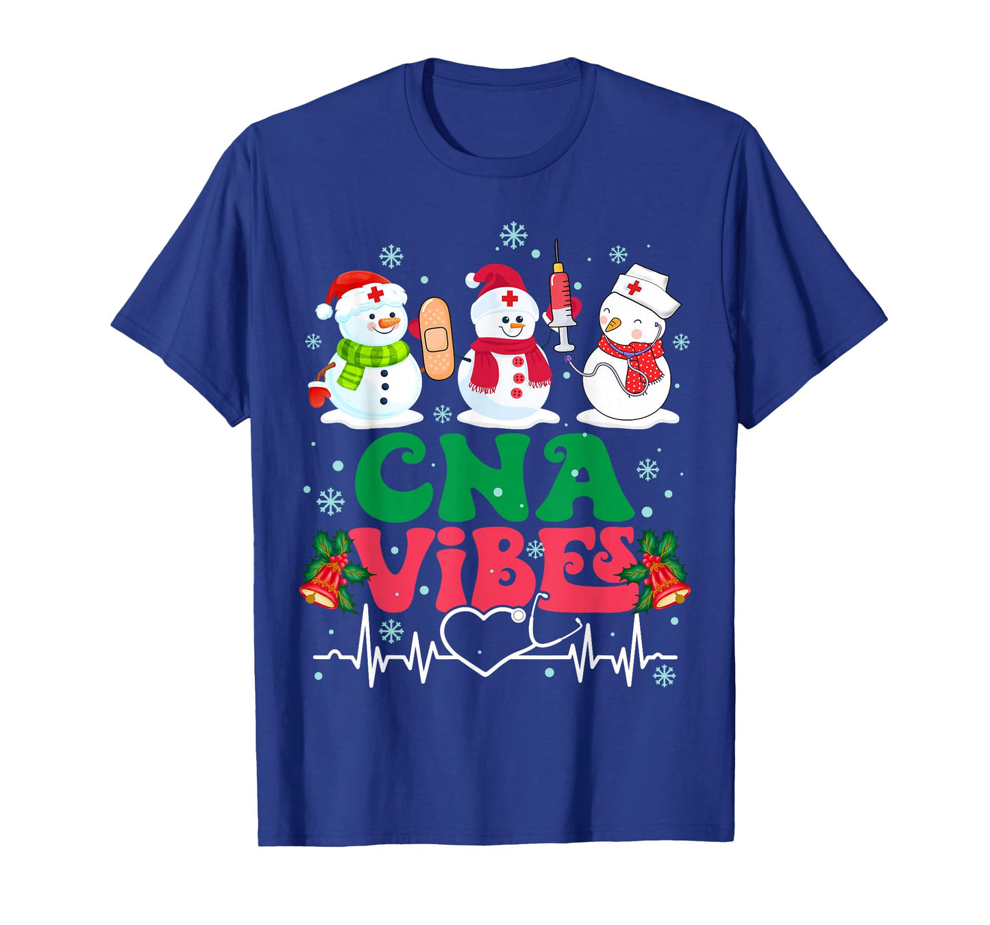 CNA Vibes Nurse Snowman Stethoscope Santa Funny Christmas T-Shirt