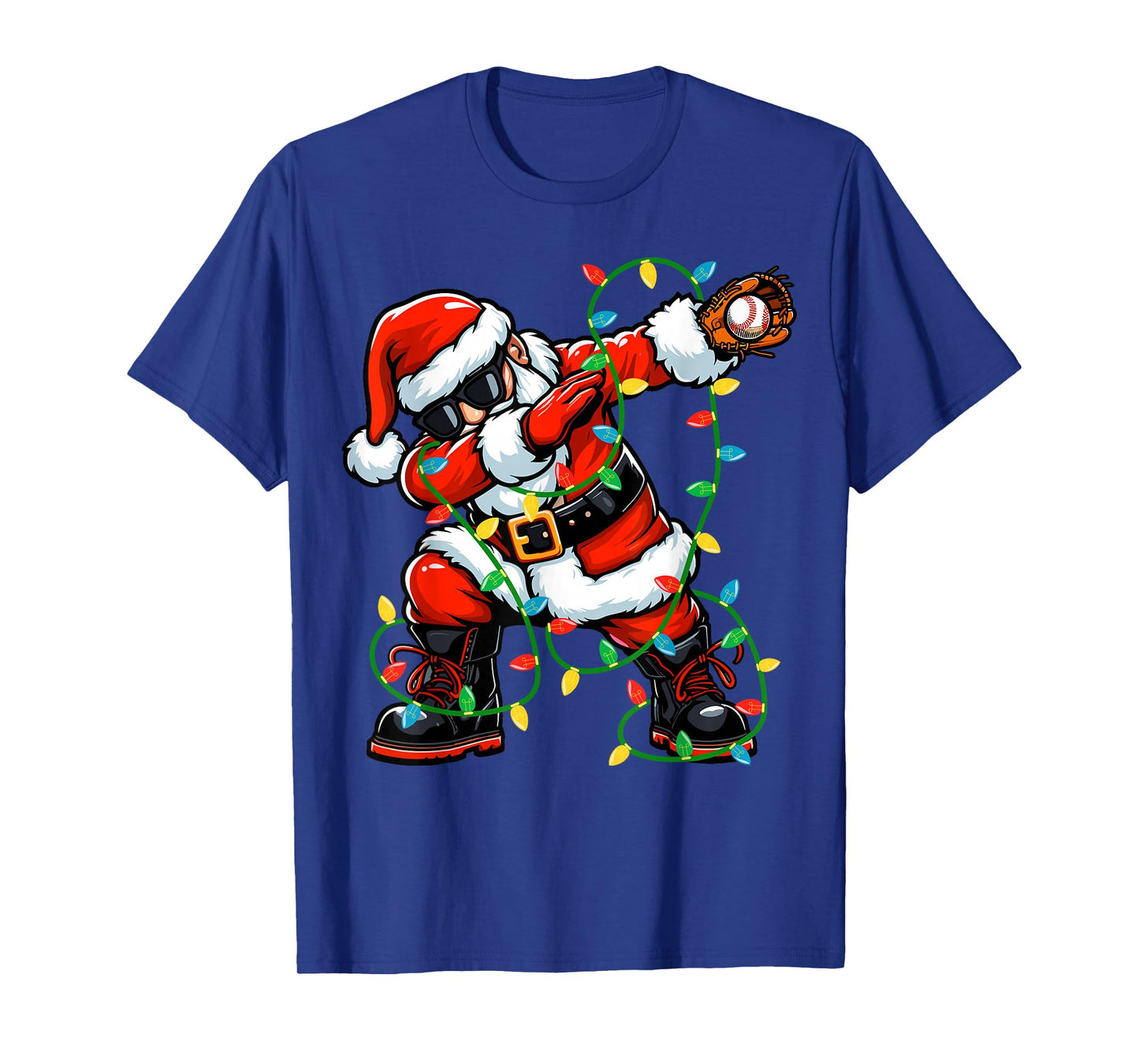 Dabbing Santa Baseball Christmas Lights Xmas Baseball Player T-Shirt