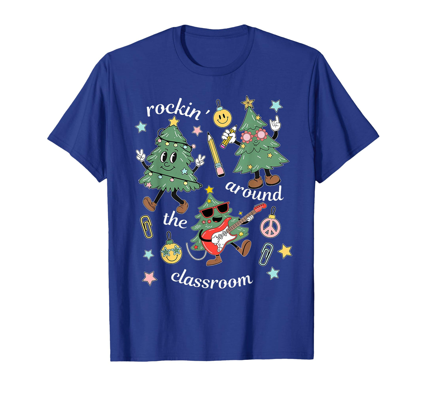 Rockin' Around The Classroom Christmas Teacher Retro Groovy T-Shirt