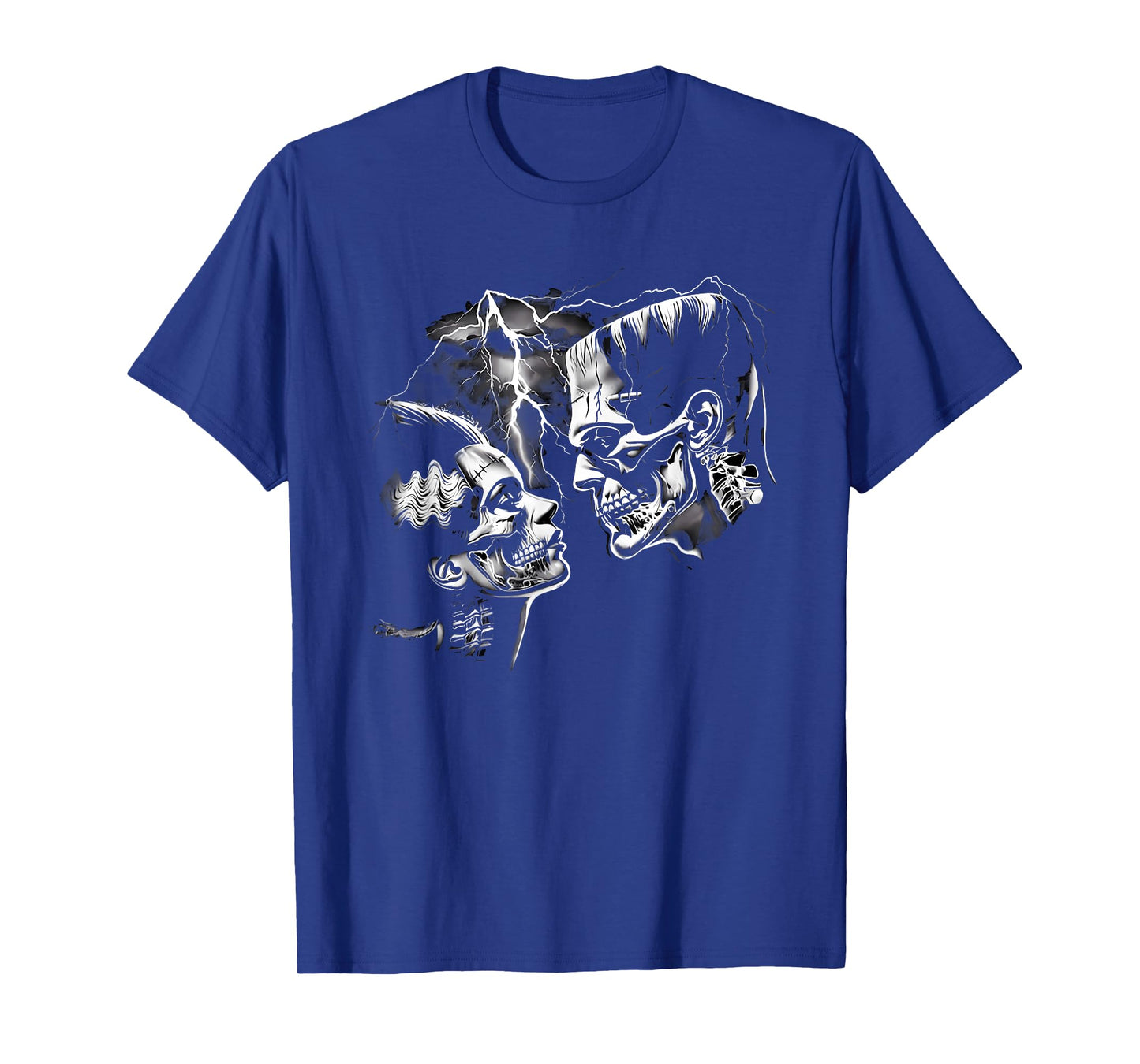 Retro Frankenstein Monster and Bride Halloween Romantic Kiss T-Shirt