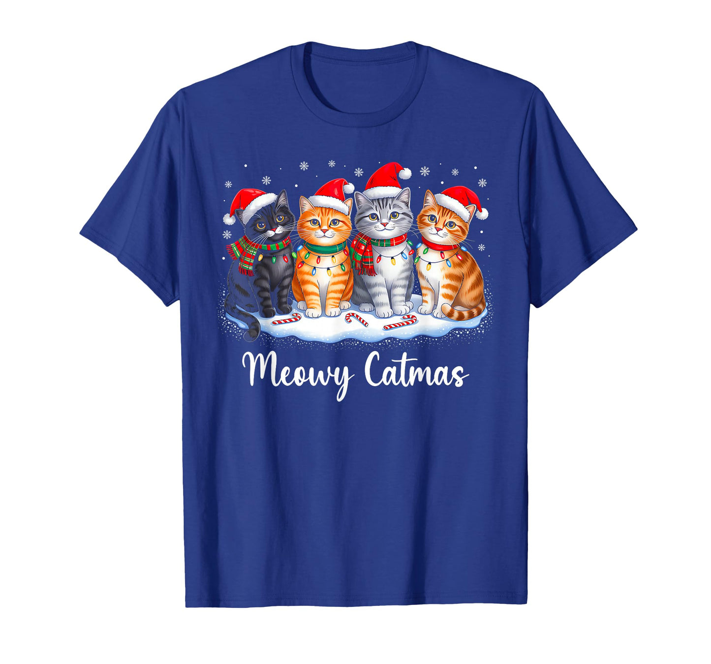 Meowy Catmas Cat Christmas Lights Xmas Pajamas Cat Lover T-Shirt