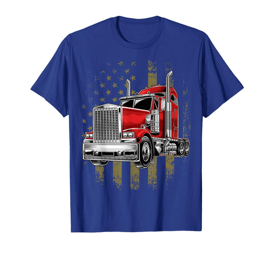 Patriotic Truck Driver American Flag Shirt Trucker Gifts Men T-Shirt