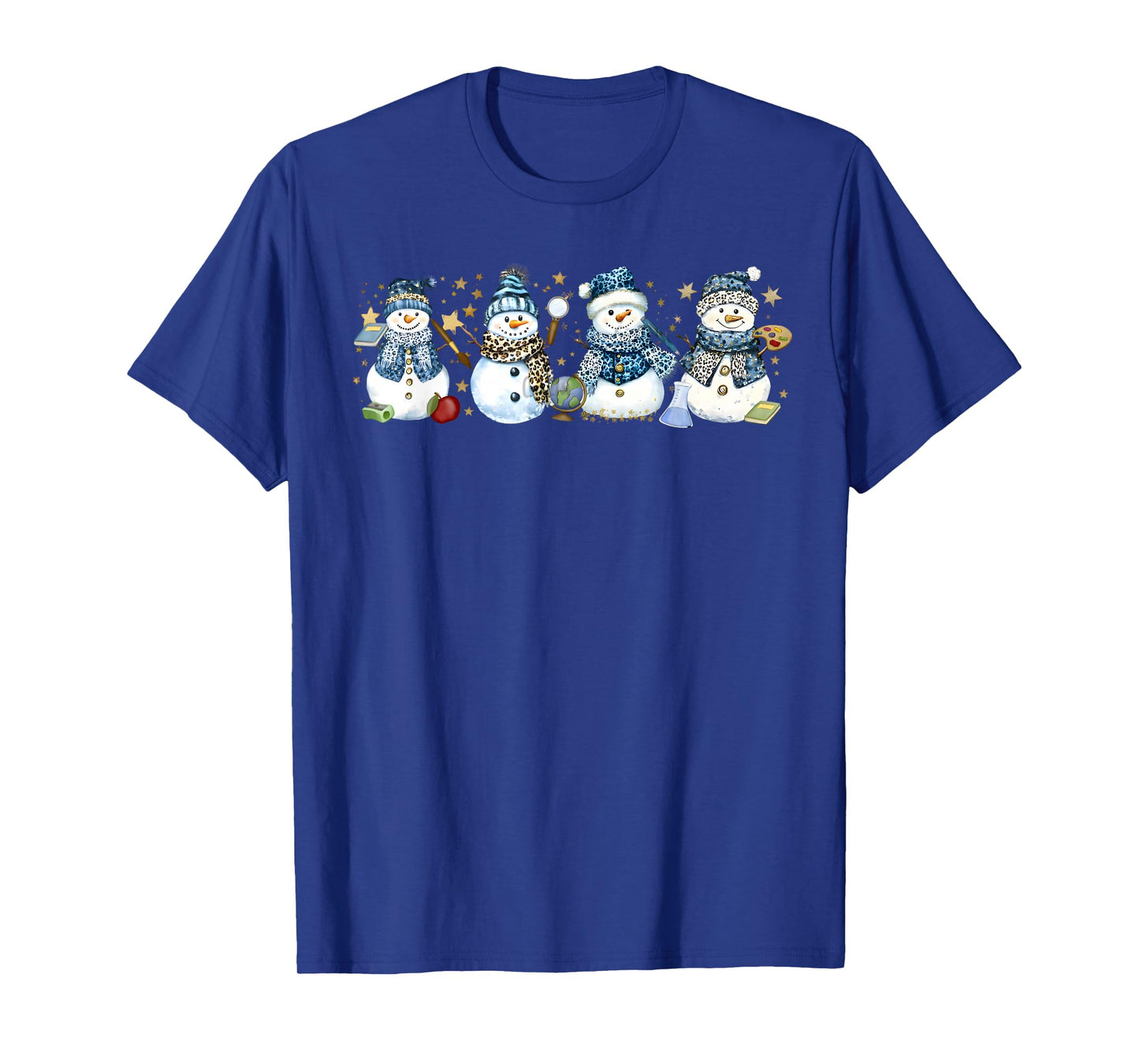 Snowman Teacher Winter Leopard Classroom Cute Blue Style T-Shirt