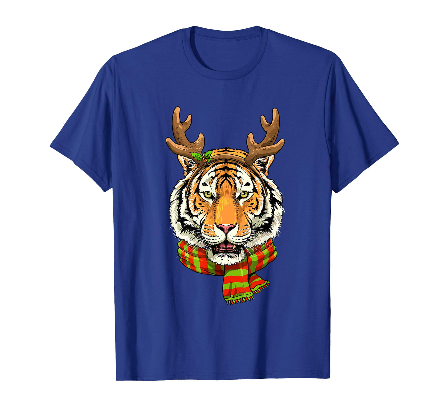 Tiger Reindeer Christmas Shirt Animal With Antlers Xmas T-Shirt