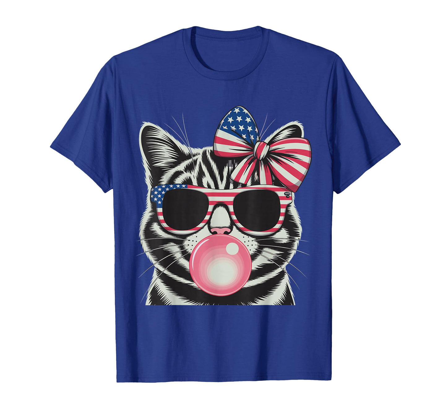 Patriotic Cat 4Th of July Bow American Flag Girls Women T-Shirt