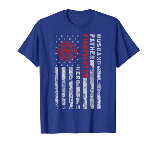 Husband Father Firefighter Hero | Firefighter USA flag gift T-Shirt