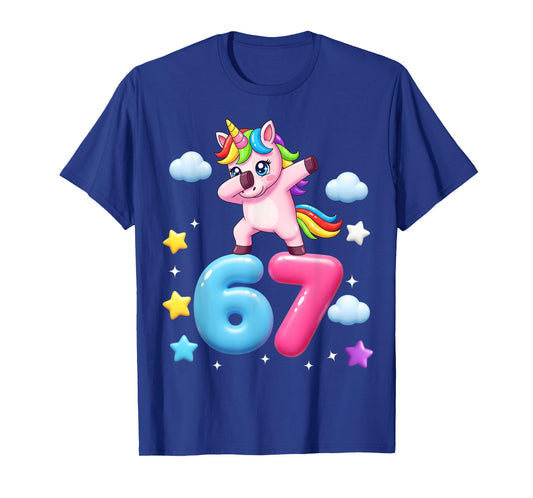 Funny 67 Meme Six Seven Unicorn Brainrot Dab for Girls Kids T-Shirt