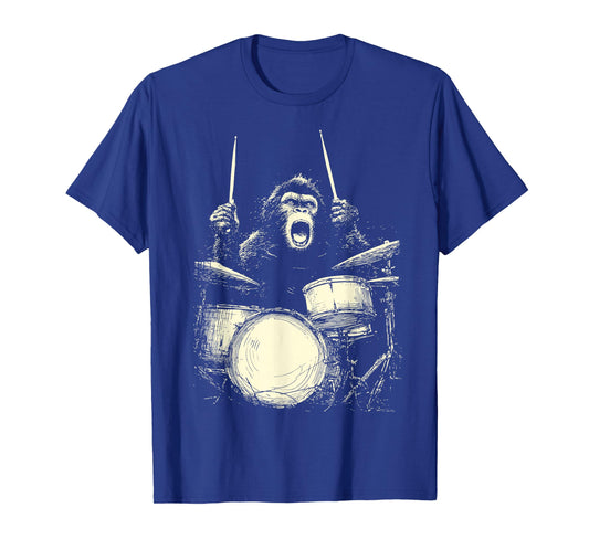 Chimpanzee Playing Drums Funny Music Animal Drummer Graphic T-Shirt